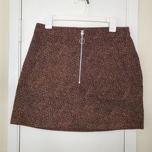 Amp Leopard Mini Skirt Corduroy Cotton Blend Zip Up with Pockets Size Large
